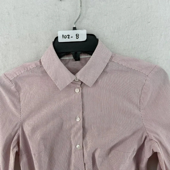 Express Button-Up Shirt Women's Sz XS Red White Striped Collared Long Sleeve - Picture 9 of 9